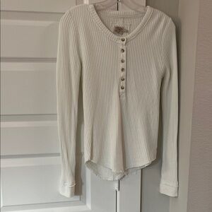 Faherty Cream Waffle Knit Long Sleeve Henley Top